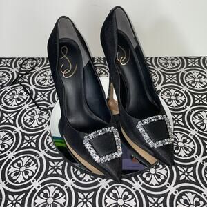 Sam Edelman Women's Harriett Scalloped Satin Embellished Pumps Black 7.5M